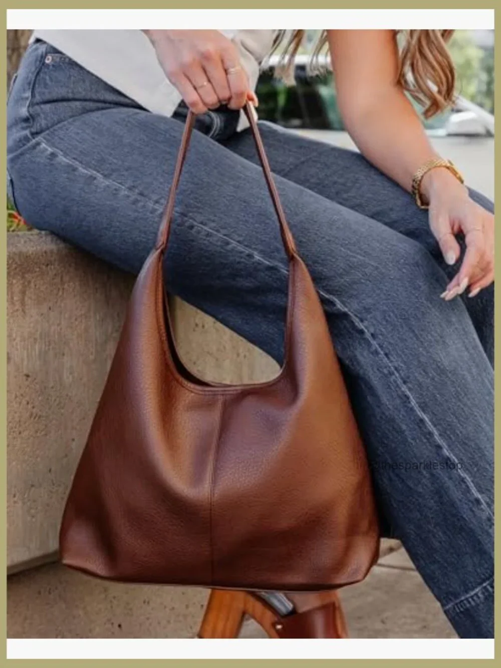 Vegan Leather Hobo Bag with Zippered Pocket, Slouchy Shoulder Strap Purse